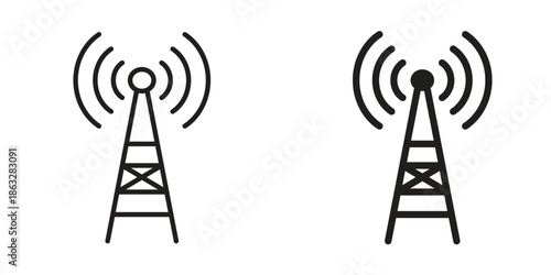 Broadcast tower icons Black symbol on transparent background. EPS10