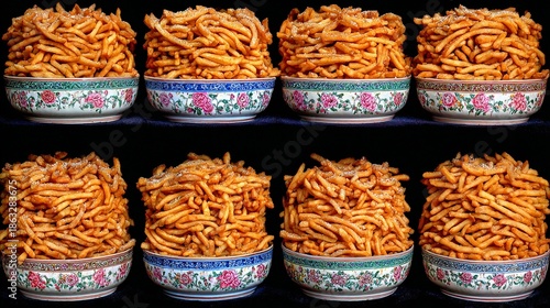 french fries meticulously stacked in an elegant formation on a stylish dish highend culinary display captivating food styling captured with precision and finesse