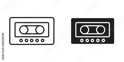 Cassette tape icons Black symbol on transparent background. EPS10