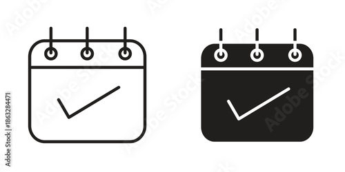 Check in calendar icons Black symbol on transparent background. EPS10