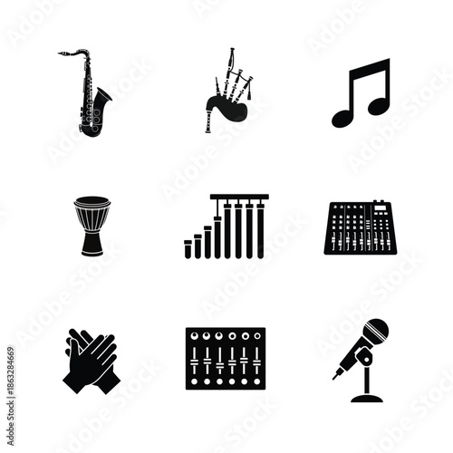 Collection of musical instruments and equipment