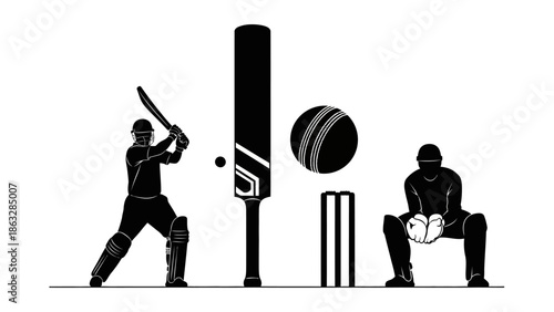 Black vector illustration of a businessman silhouette holding a gun and bag among diverse people in a modern art style