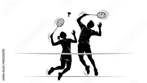 A dynamic tennis player silhouette vector illustration features an athlete in action with a ball and racket for a sports competition design