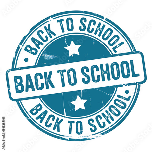 A circular back to school stamp with stars and text overlay