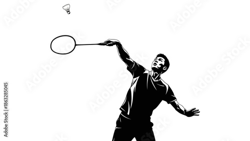 Abstract vector illustration of black silhouettes featuring a man with a microphone and a young man and woman playing trumpets alongside a child tennis player with a ball in a music and sport theme