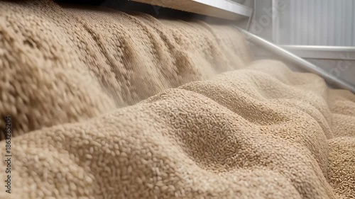 Grain Processing Conveyor with Flowing Wheat in Agricultural Industry Facility