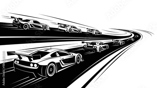 A retro red motor vehicle vector illustration travels at high speed on a black road in this classic transportation and auto sport design