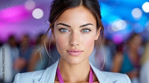 Confident young woman portrait at professional conference