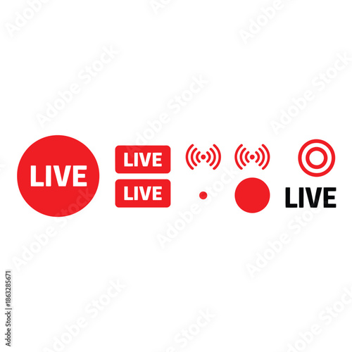 A collection of red live broadcast icons and signal strength indicators