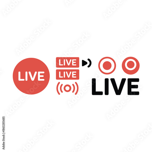 A collection of red live stream icons and broadcasting symbols displayed