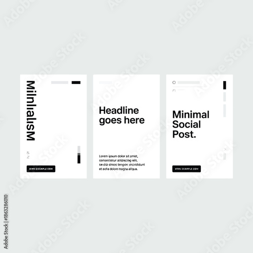 Minimalist social media post mockups with text and geometric shapes