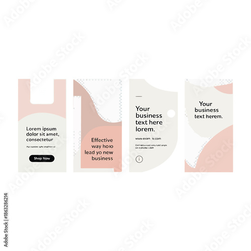 Four social media post templates with pink and beige color schemes