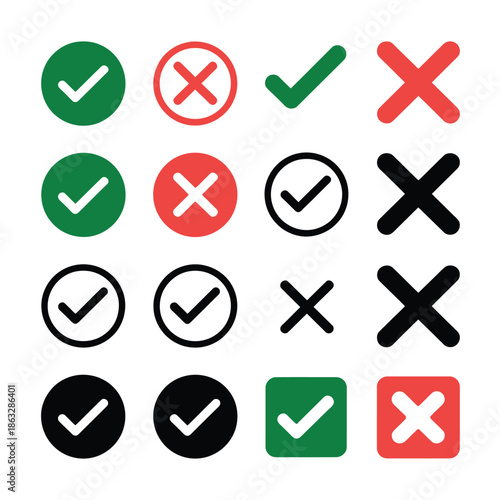 Variety of check marks and x icons in different colors and styles