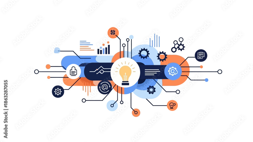 Obraz premium Abstract Technology Concept with Lightbulb and Gears