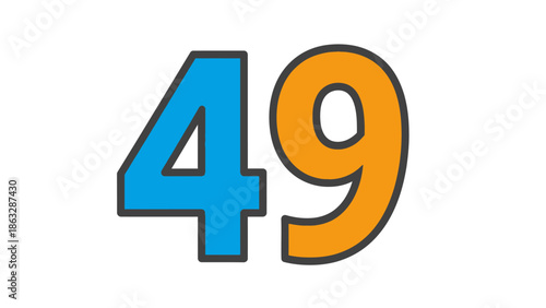 Number 49 in Blue and Orange with Outline