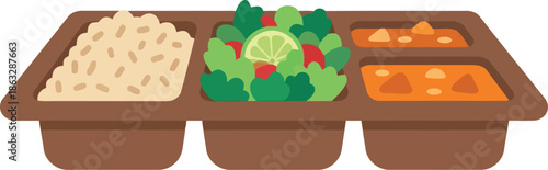 Ramadan Iftar Meal Vector Clipart – Islamic Food Tray with Rice, Salad, Curry for Festive Design