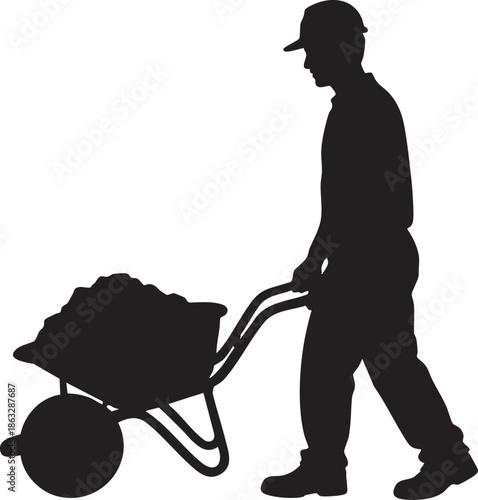 Warehouse worker with trolley silhouette