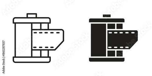 Film canister icons Black symbol on transparent background. EPS10