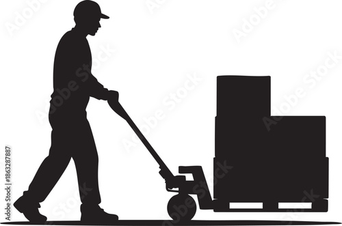 Worker pulling loaded cart silhouette