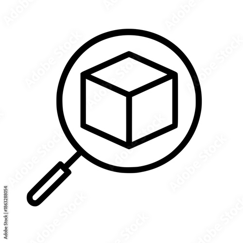 Magnifying glass examining cube closely