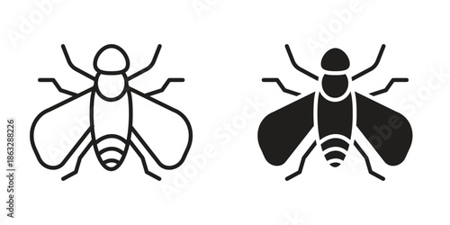 Fly insect icons Black symbol on transparent background. EPS10