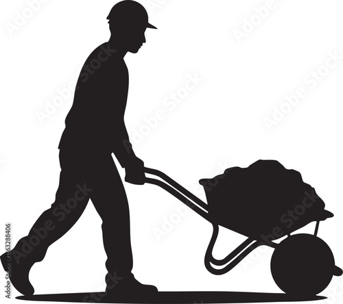 Worker pushing wheelbarrow silhouette