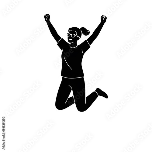 happy jumping woman silhouette celebration success icon vector
