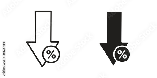 Percent down icons Black symbol on transparent background. EPS10