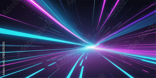 Abstract blue background featuring a bright energy burst with glowing light rays creating a dynamic speed motion design pattern like a star explosion in space