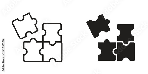 Puzzle pieces icons Black symbol on transparent background. EPS10