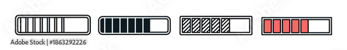 Set of four progress bar icons showing different loading states and graphic styles, including outline, solid fill, striped pattern, and color for a user interface element