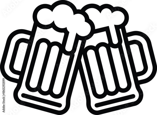 Two beer mugs clinking together with foamy heads