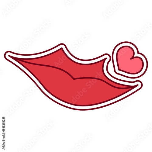 Sticker lips painted with red lipstick. The red heart. A kiss. Valentine's day.