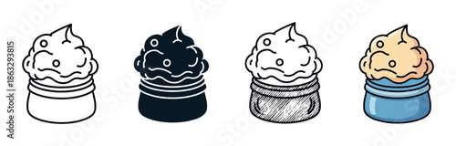 Set of four cream jar icons showing different artistic styles including line art, silhouette, sketch, and a simple colored version for graphic design elements