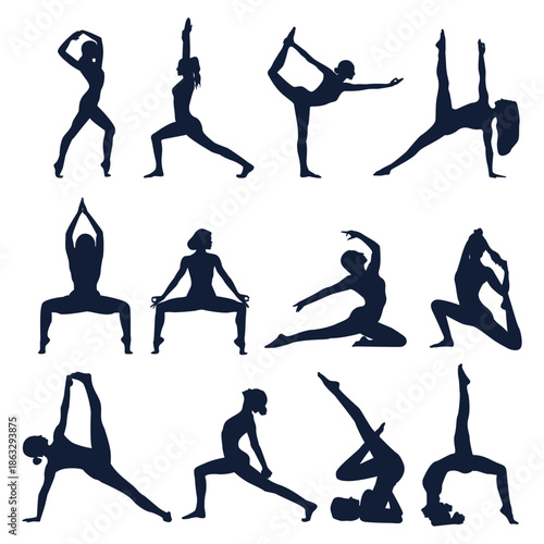 Yoga Pose Silhouette Illustration Set