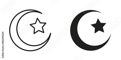 Star and crescent icons Black symbol on transparent background. EPS10