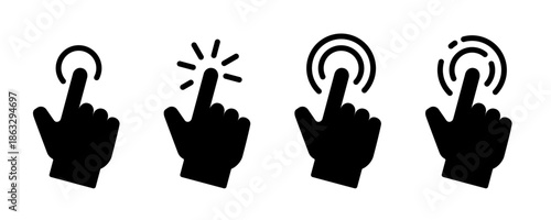 ouch screen finger hand press push – solid vector icon set	