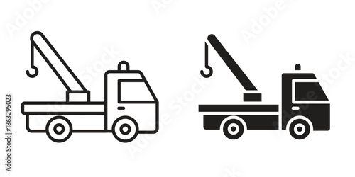 Tow truck icons Black symbol on transparent background. EPS10