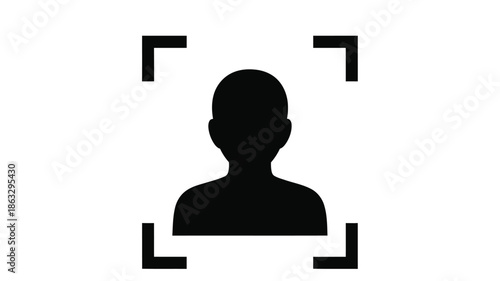 A silhouette of a person s head and shoulders framed by a square focusing bracket