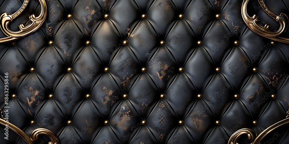 Fototapeta premium Elegant Quilted Black Leather with Gold Accents