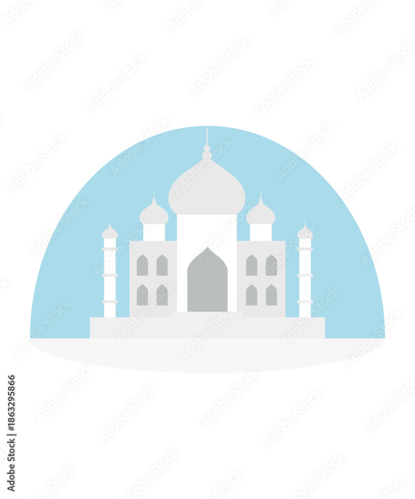Fototapeta premium Flat vector illustration of the Taj Mahal monument in a minimal and clean style. Suitable for travel concepts, tourism design, cultural projects, educational materials, icons, posters,