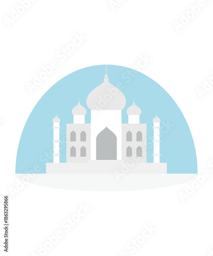 Flat vector illustration of the Taj Mahal monument in a minimal and clean style. Suitable for travel concepts, tourism design, cultural projects, educational materials, icons, posters,