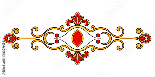 An elegant red and gold symmetrical flourish, vector