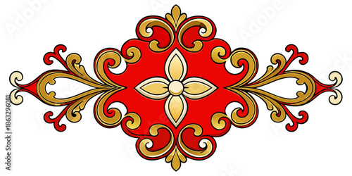 Elegant red and gold ornamental design, vector