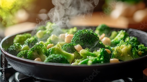 Organic broccoli cooking detail high resolution picture