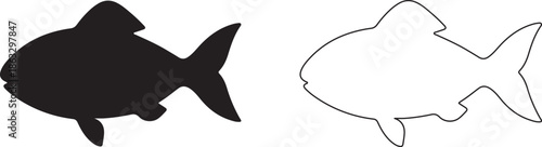 Fish Silhouette and Outline Icons Solid and Line Aquatic Vector Illustration