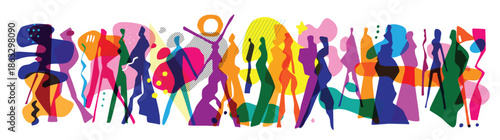 Modern people silhouettes multicolored abstract vector background