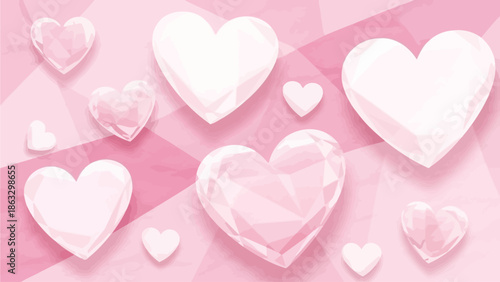 A delicate collection of translucent pink and white hearts, artfully arranged on a soft pink background, evoking feelings of love and tenderness