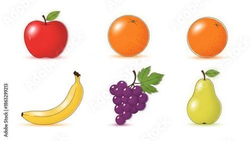 Colorful illustration of various fresh fruits on white background