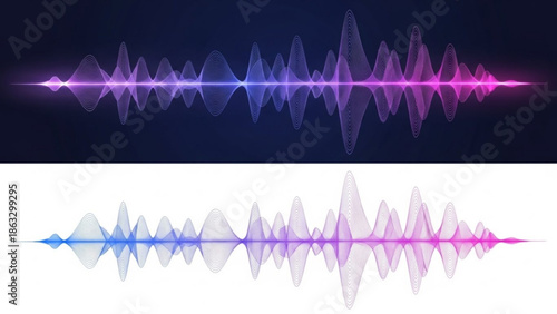 Vibrant sound wave patterns in purple and blue hues